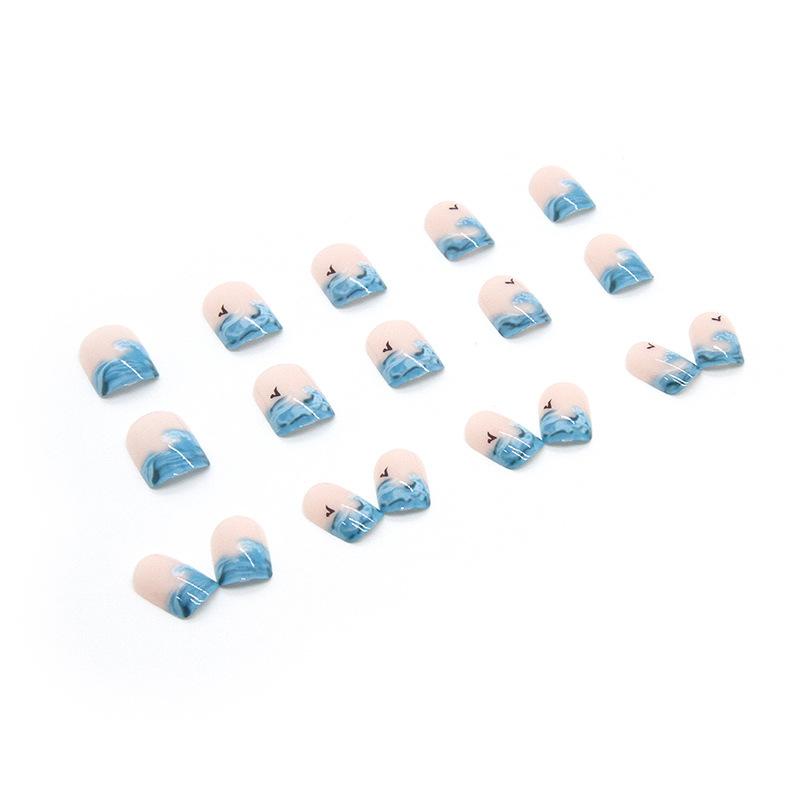 Short wear nail blue waves cool natural nail piece nail piece press on nails
