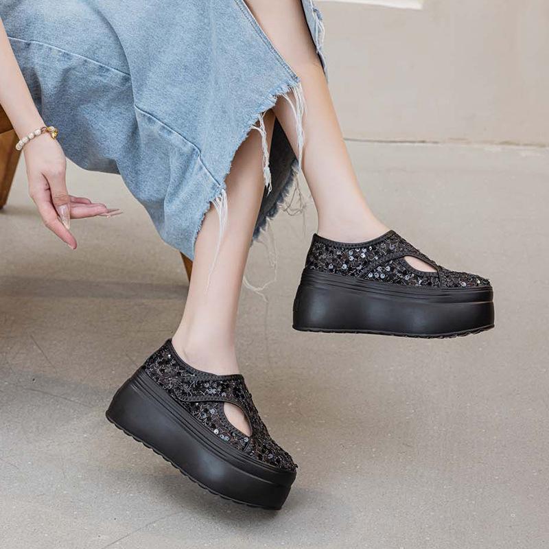 

Women s summer breathable mesh white shoes 2025 new solid color Velcro platform shoes side air breathable casual shoes 39 чёрный