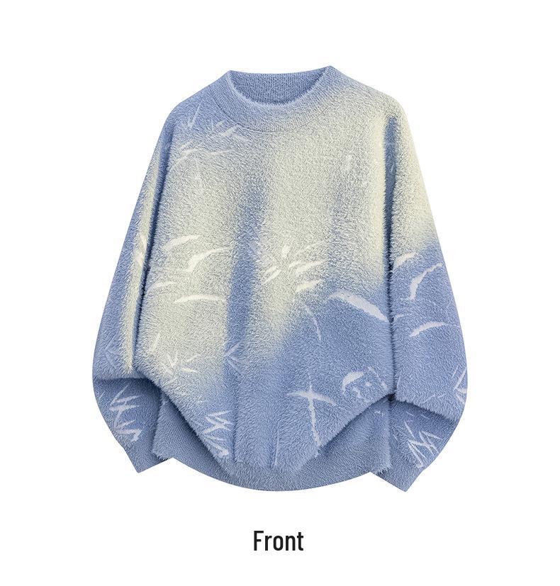 2025 Winter Bamboo Leaf Jacquard Sweater: Round Neck, Loose Fit, Retro Knit Pullover