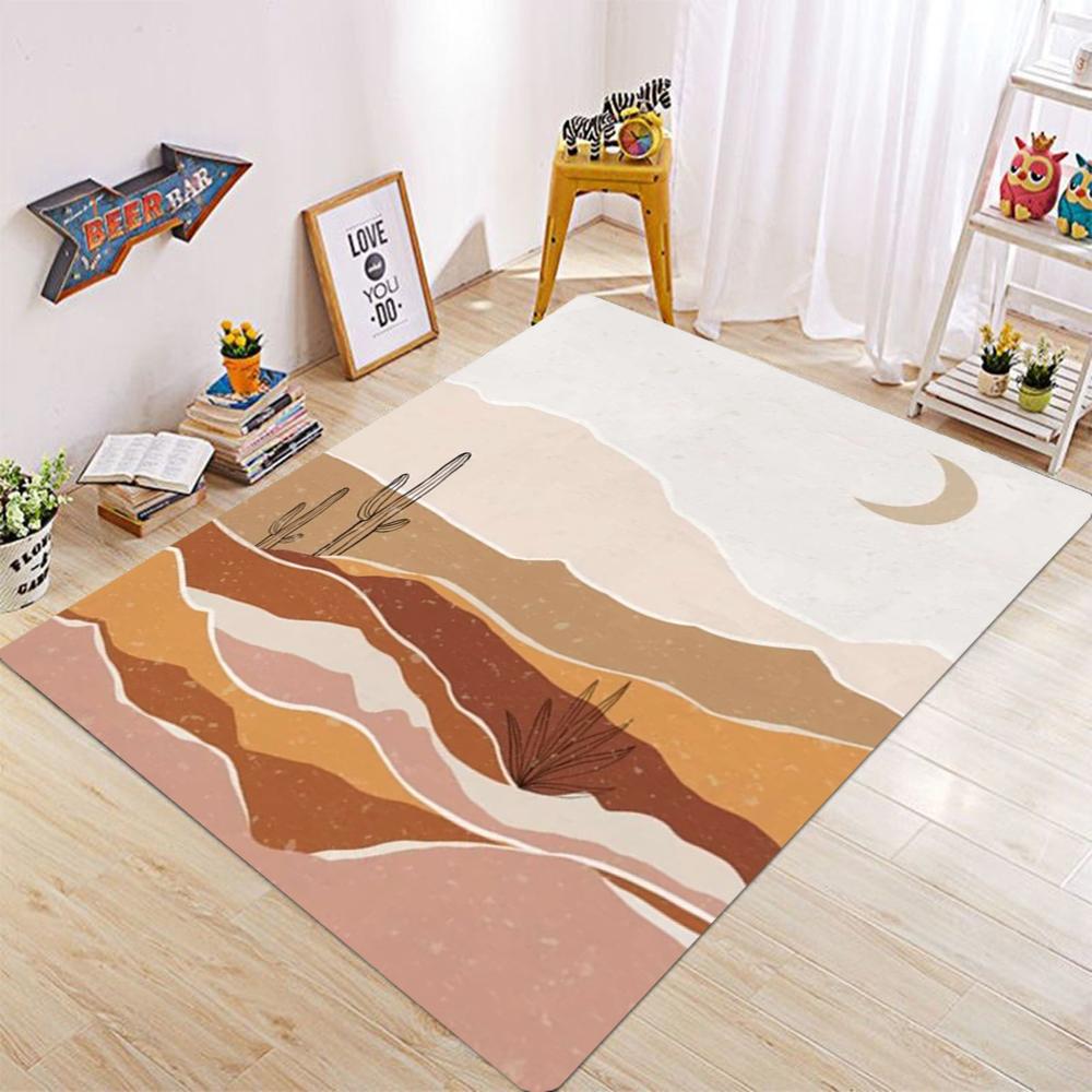Desert Landscape Carpet Mat Rug Cactus Sun Moon Earth Tones Design Home Decoration for Living Room Bedroom Minimalist Floor Mat