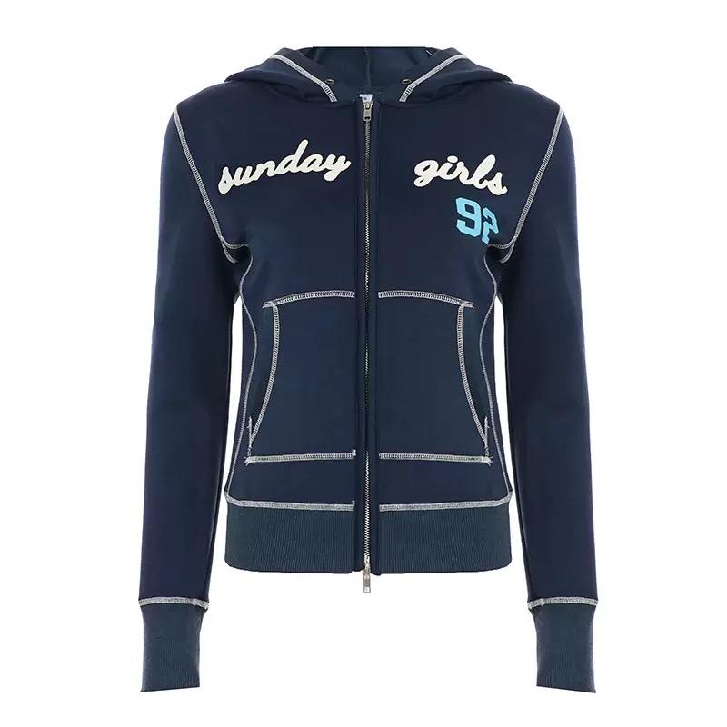 Letter Print Zipper Hoodie For Women Casual Style Short Slim Fit Drawstring Versatile Fashionable Versatile Sports Jacket