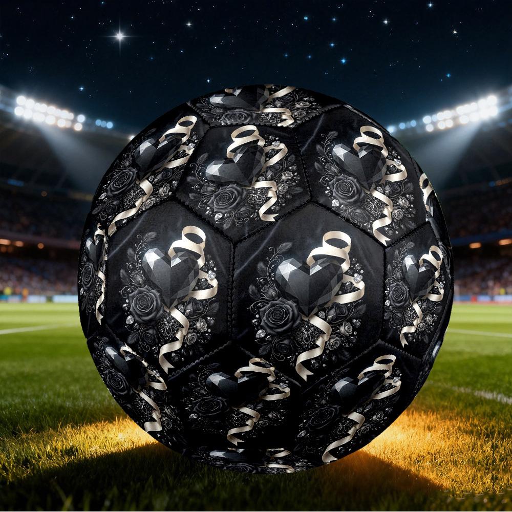 1pc Black Heart Romance Size 5 Soccer Ball Professional Match Training Football Indoor &Outdoor Sports Ball Training Ball Lightweight Durable y47