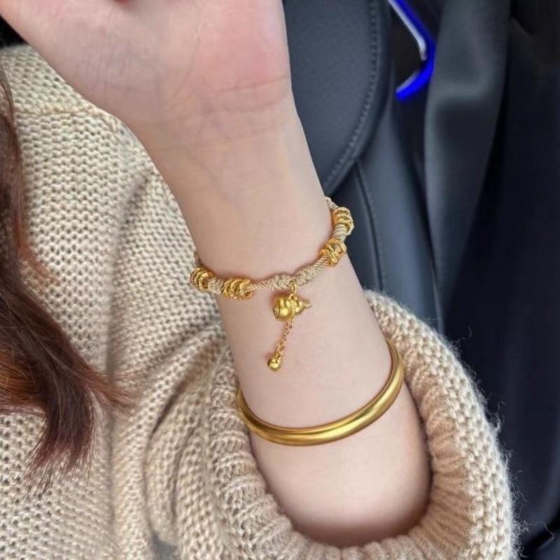 Sand Gold Ancient Tassel Gourd Entanglement Bracelet Women'S New Chinese Style National Tide Wind Lucky Character Gourd Hand Rope