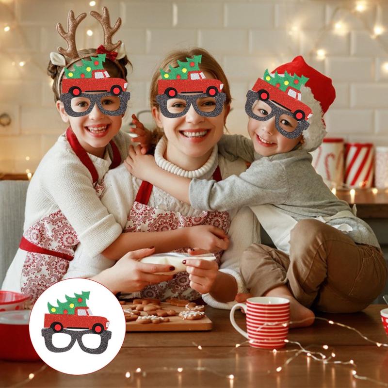 Happy New Year Glasses Frame Photo Props Snowman Xmas Santa Claus Tree Elk Party