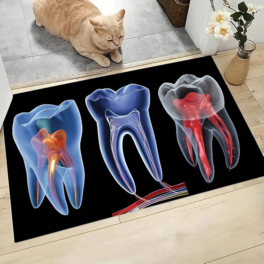 The Dentist Tooth Floor Mat Graphic Printed Flannel Doormats for Bathroom Kitchen Entrance Carpet Home Decor