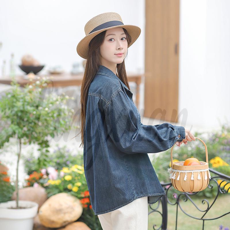Женская мягкая, приятная для кожи джинсовая рубашка с вышивкой - Универсальная для весны/лета M синий