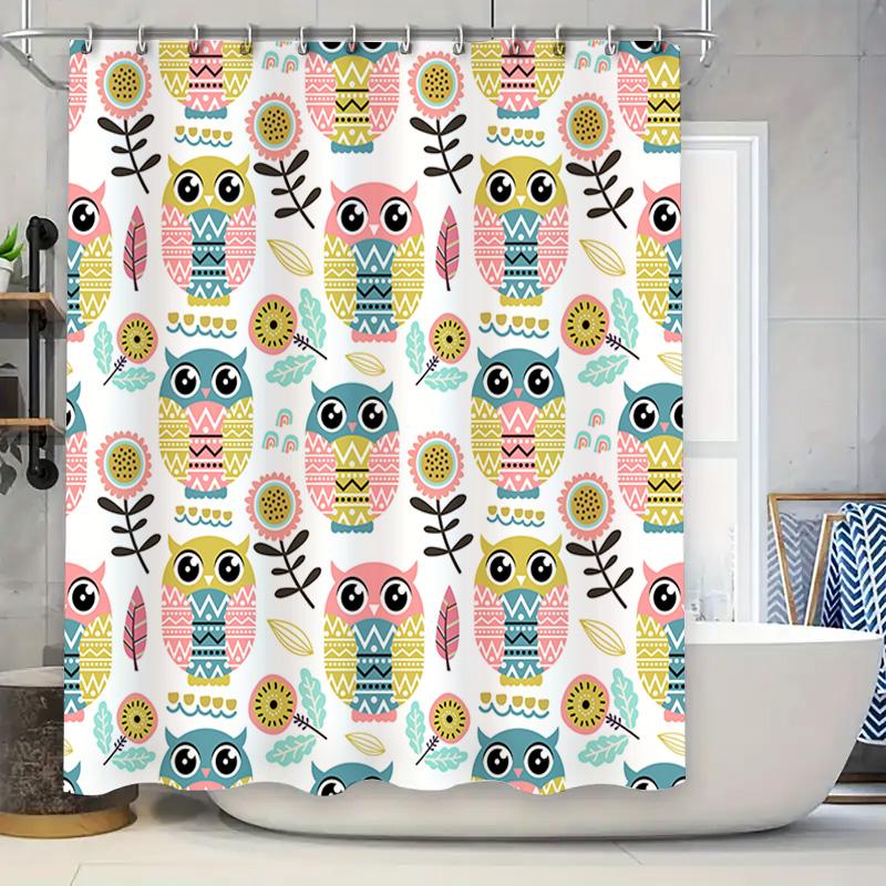 

Colorful Owl Printed Shower Curtain For Bathroom Decorations High-Quality Fabric With Waterproof Coating! W60H190(CM)-1 Pcs