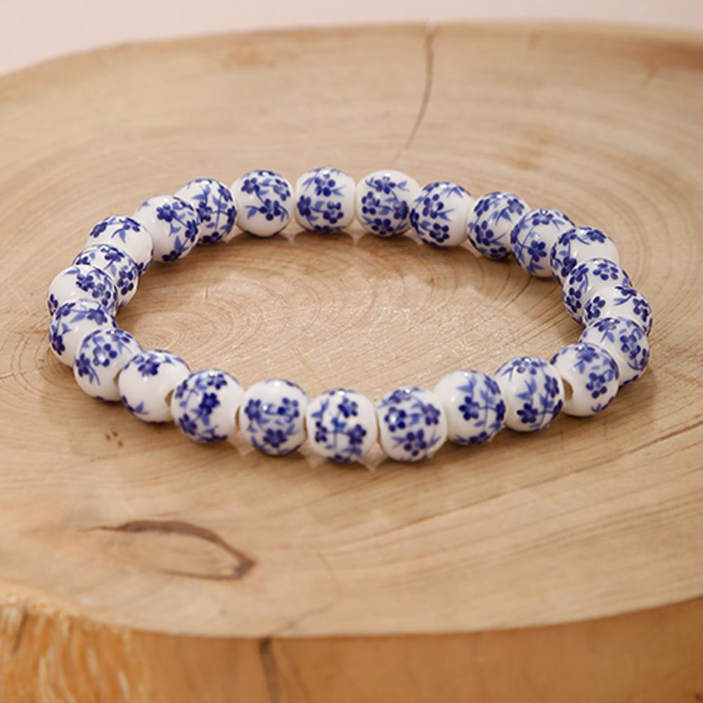 Bracciale in Ceramica Porcellana Bianca e Blu con Motivo Floreale - Elegante Accessorio d'Amore Unisex
