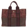 HERMES Half Leather Fourre ToutPM Tote Bag Hand Bag Leather/Canvas wine-red