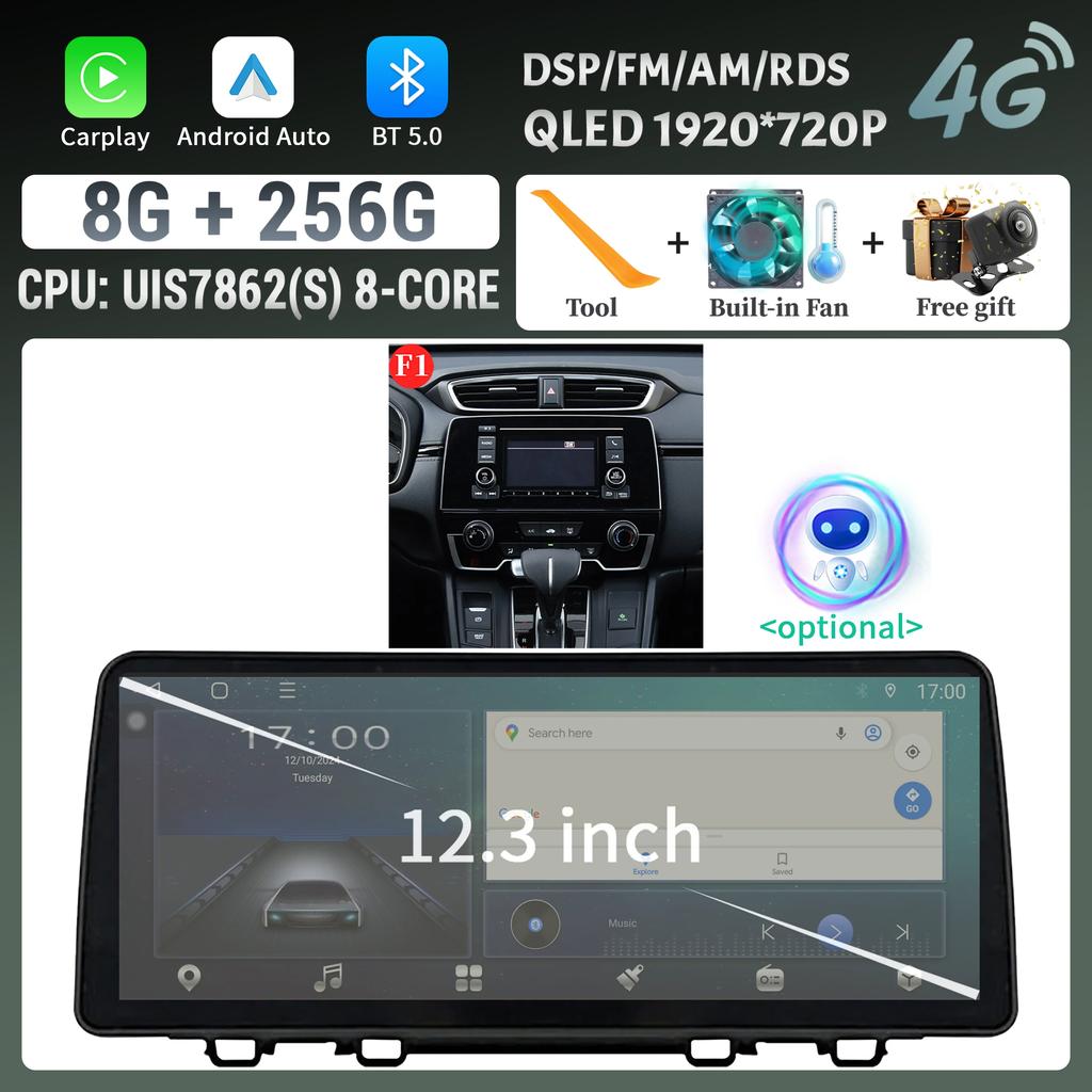 12.3" Car Radio Multimedia For HONDA CRV 2017-2022 Android Multimedia Wireless Androd Carplay Navigation 4G GPS Head Unit Screen