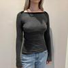 Women's Color Contrast A Line Collar Slimming Simple Spice Girl Waist All Casual Long Sleeved Blouse