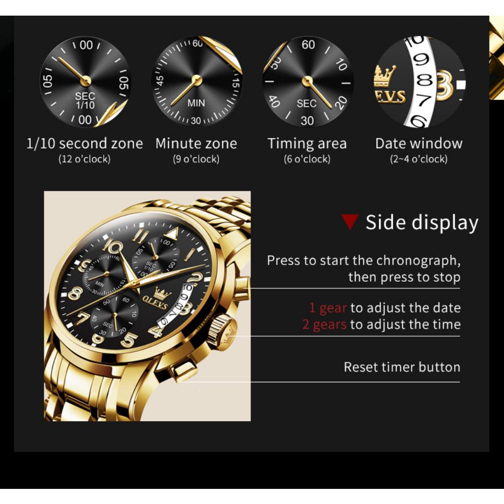 OLEVS New Business and Leisure Watch Multifunction Chronograph with Calendar Quartz Watch Waterproof Luminous Men's Watch