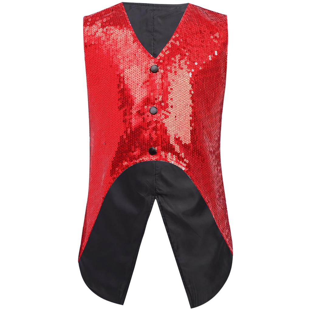 Boys Sparkly Sequin Vest Asymmetrical Hem Sleeveless Design for Parties Stage Events