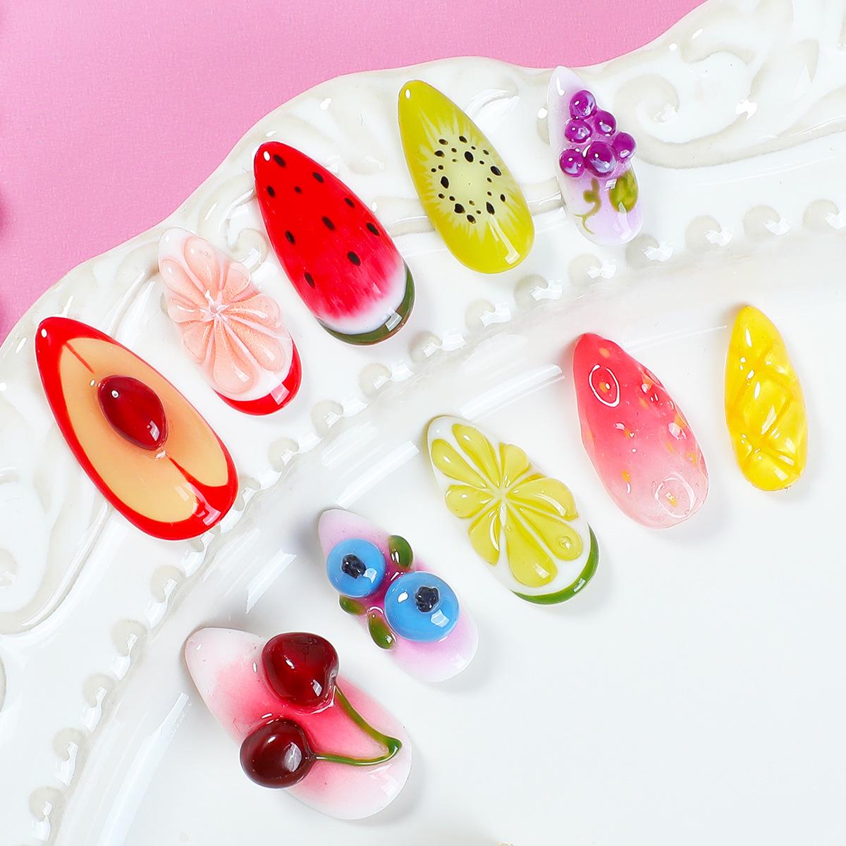 

Handmade Almond Spring/Summer Fruit Press-On Nails Large