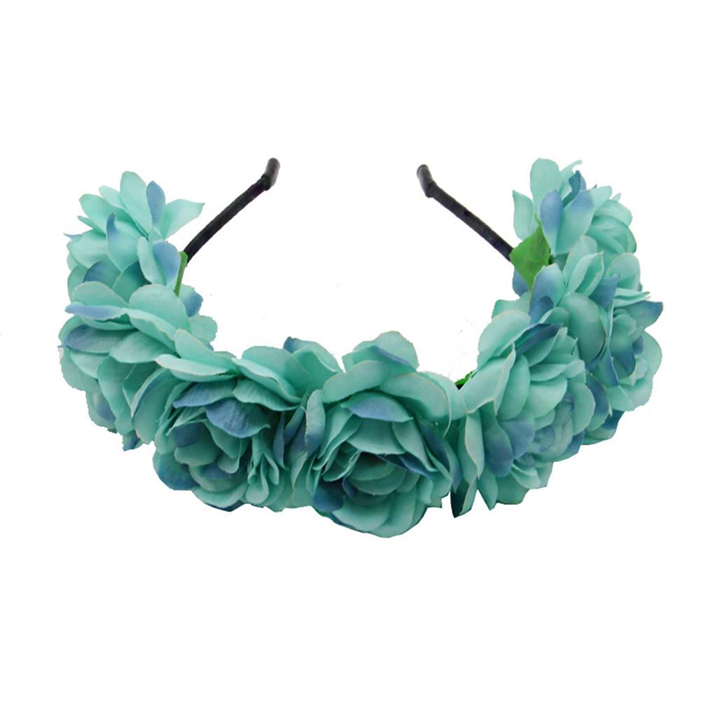 Neue Mode Frauen Braut Blumen Stirnband Mexikanischer Stil Rosenblumenkrone Haarband Damen Elastisches Haar Kopfband Haarschmuck