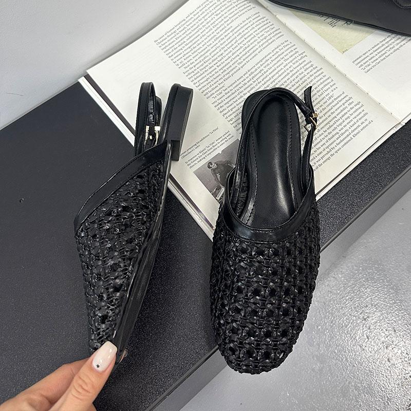Fashion Big Size 43 Fashion Weave Ladies Flats Shoes Round Toe Footwear Slingback Shallow Women Flats With Shoes Female Sandals