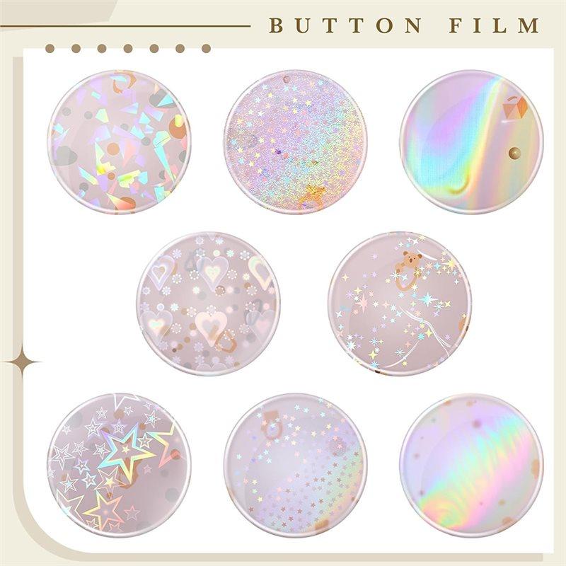 ABBP-200 Pcs Badge Protective Film 44Mm (1.77 In), 8 Styles Of Holographic Glitter, Badge Film For 1.25 Inch 32Mm Button