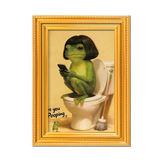 1/6Pcs Abstract Frog Refrigerator Magnet Vintage Cartoon Green Frog Fridge Magnet with Frame Home Kitchen Office Decoration
