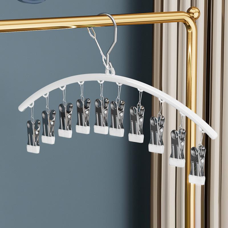 1 Stück 10-Klammern Socken-Trockengestell, Winddichter Kleiderbügel aus Edelstahl, Platzsparendes Bogenförmiges Unterwäsche-Handtuch-Klammergestell