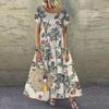 Women's Retro Floral Print Short Sleeve Crew Neck Dress Women