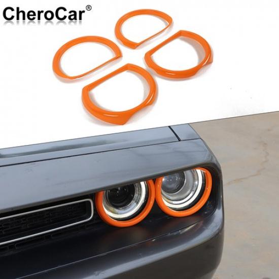 

Orange Front Head Light Lamp Decoration Cover Trim Ring for Dodge Challenger 15+