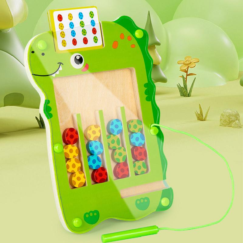 Green Dinosaur Wooden Color Walking Game Board Children Puzzle Toy For Gift