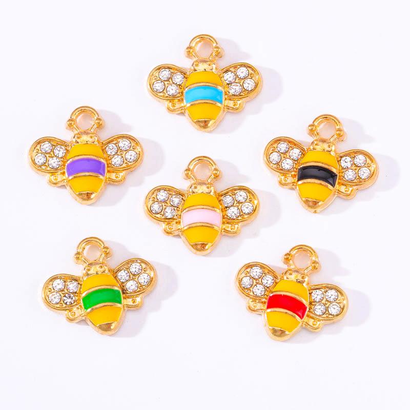 10Pcs 22*17mm Gold Colour Alloy Enamel Bee Pendant Oil Dripping Animal Charms for Jewelry Making DIY Necklace Earrings Accessory