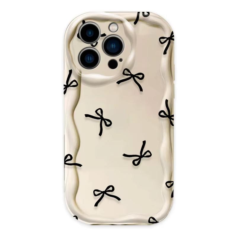 Black Bowknot Heart Phone Case For iPhone 17 Air 16 15 14 13 12 11 Pro Max Plus Mini SE2020 2022 Shockproof Silicone Back Cover