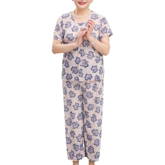 

Women s Floral Pajamas Set Short Sleeve Button Down Top And Pants Pjs Set Casual Printed 2 Piece Lounge Outfits XXL темно-синього кольору