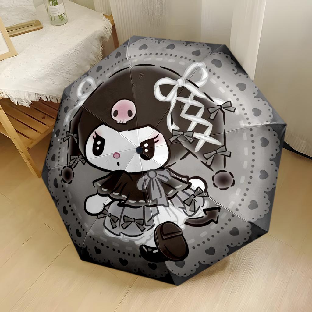 Kawaii Kuromi Floral Charm Portable Automatic Umbrella Sturdy 8 Rib Shaft Compact Design for Outdoor Daily Use Fashion Lovers Stylish Gift for Women