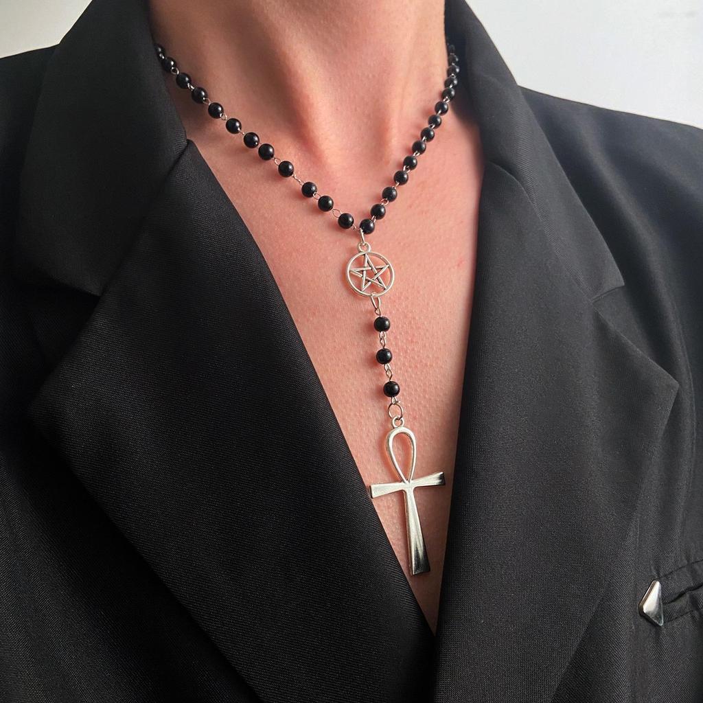 Women's Geometric Diamond Cross Necklace - European & American Punk Hip-Hop Style Choker