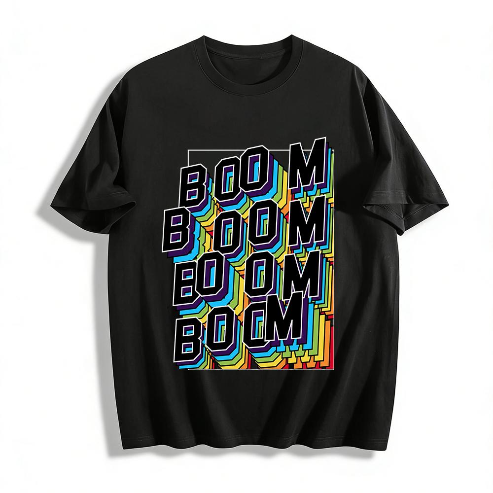 

Retro Colorful BOOM Letter Print Casual Loose Short Sleeve T-Shirt Pure cotton T-shirt XXS
