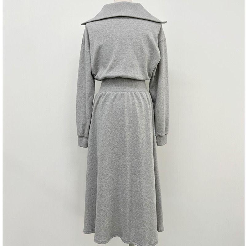 Dress Sweet Gray Elastic High Waist Long Sleeves Sweatshirt
