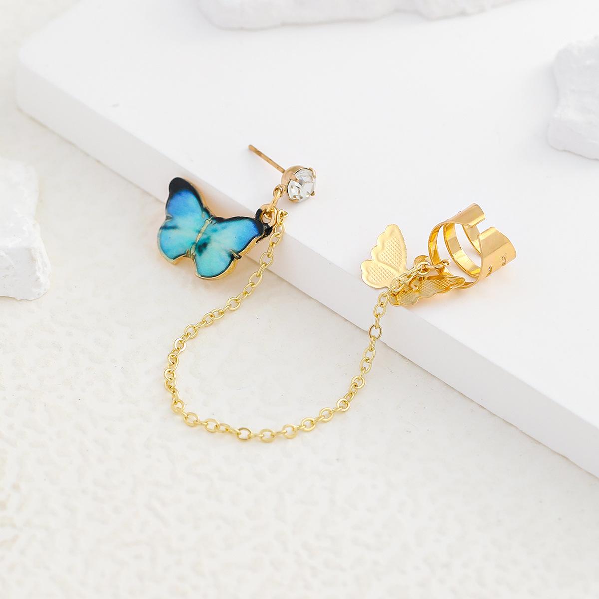 

Alloy Elegant Butterfly Stud Earrings With Colorful Geometric Designs синій