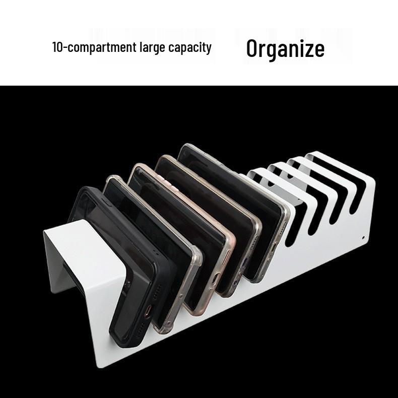 10-Port All-Metal Phone Stand with Multi-Card Slots for Centralized Storage and Charging of 10 Devices