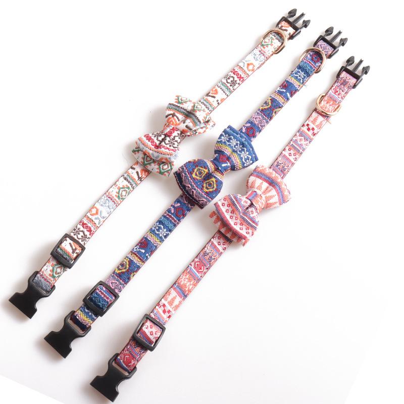 Style Vibrant Ethnic Pet Collar Double Layer Butterfly Shaped Pattern Design