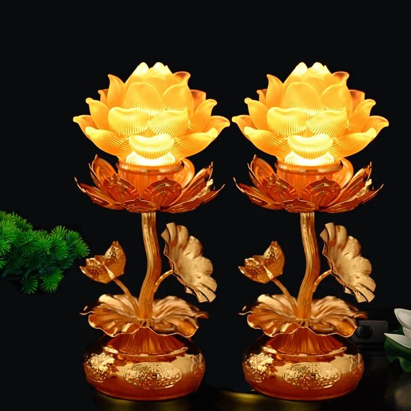 Haushalts-LED Siebenfarbige Glasierte Lotuslampe, für Buddha-Lampen, Gebet vor Buddha, Ewiges Licht, Feng Shui, Sicherheitsstecker