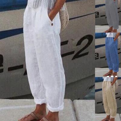 Harem Pants Solid Color Pockets Summer Elastic Waist Straight Leg Sweatpants Streetwear