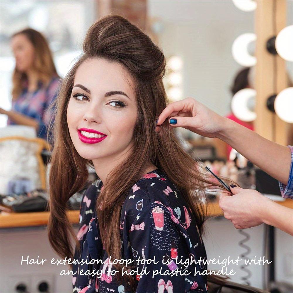 10pcs/pack New Style Hair Extension Loop Needle Threader Pulling Hook Tool and Bead Device Tool Black Loop Threader for Hair