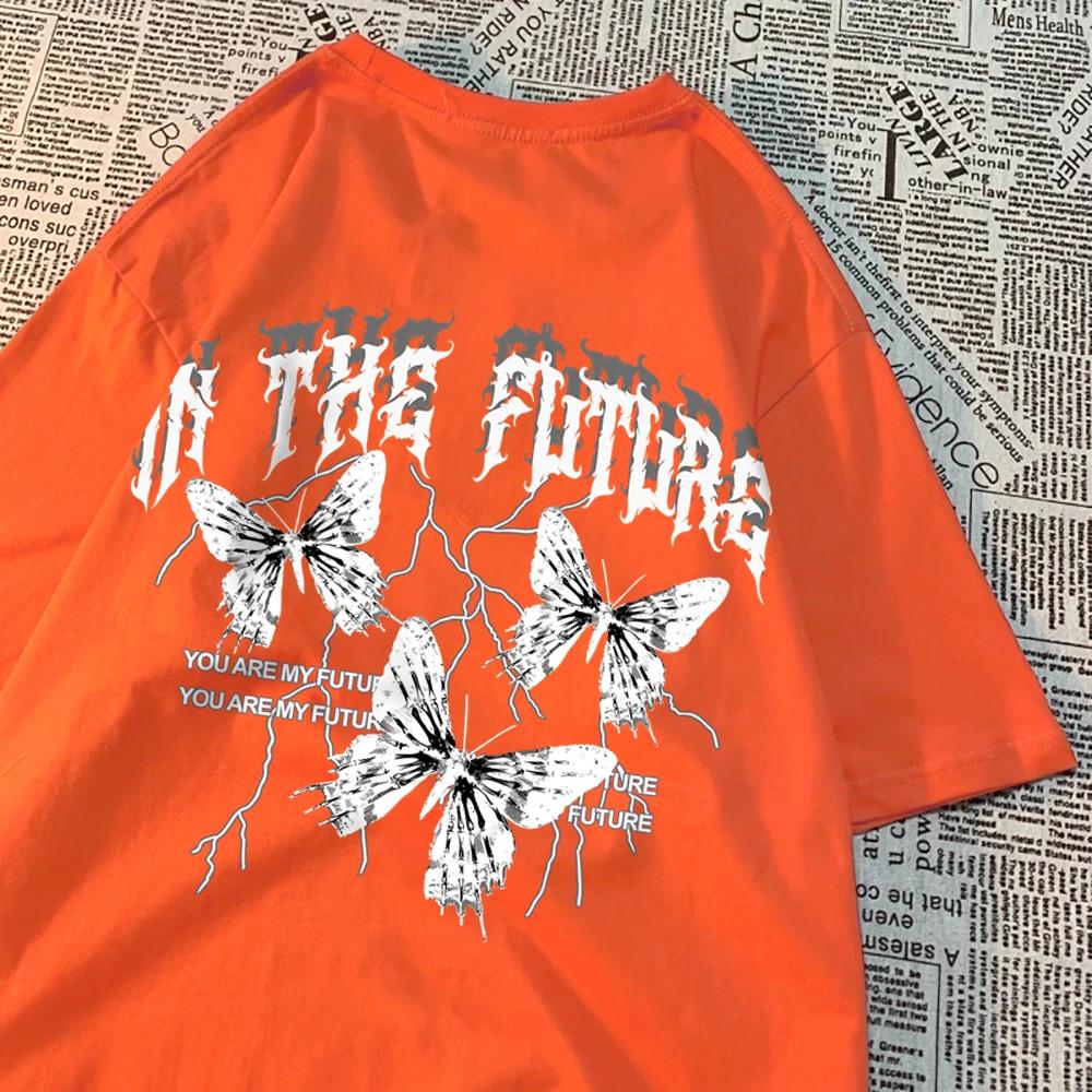 V Budoucnosti Tmavě Černý Motýl Pánská Dámská Hip Hop Prodyšné Tričko Letní Pár Volné Tričko Oblečení Tričko Pár