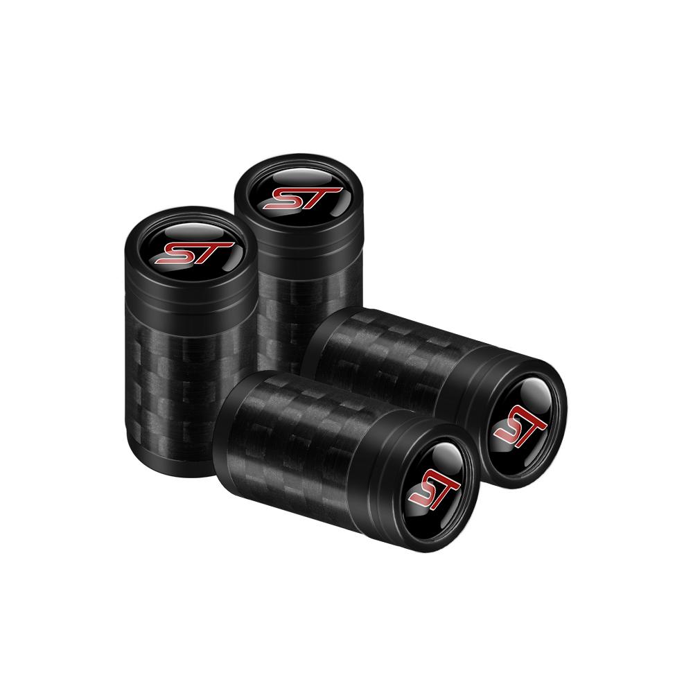 AKO1 4Pcs Car Emblem Tire Carbon Fiber Valve Caps For Ford Focus C-Max Fiesta Explorer Kuga Ecosport Mustang Mondeo Taurus Escape RS