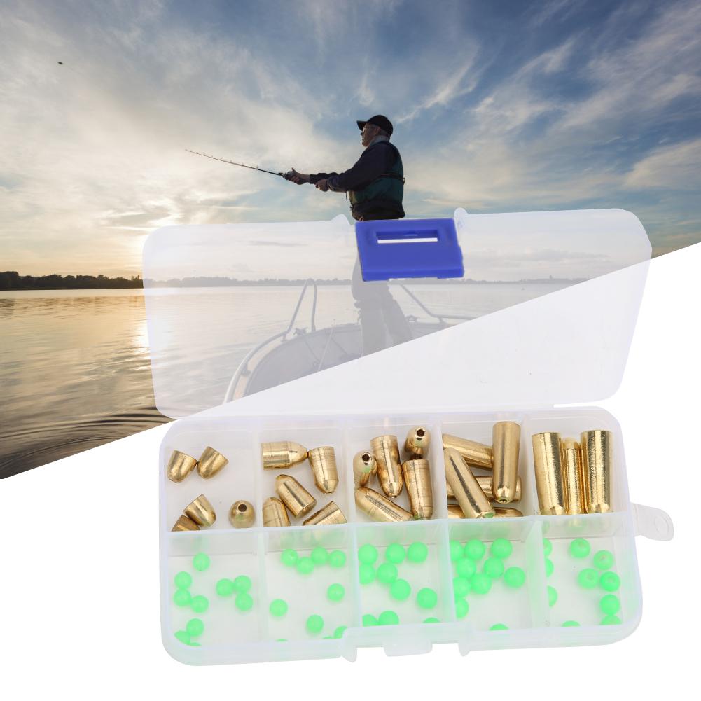 T0048 75 Stück 5 Größen Messinggewichte Angelbleie mit 5 Größen Kunststoff Leuchtperlen Angelset