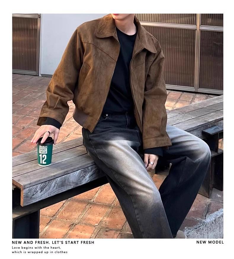 Men's Vintage Suede Velvet Bomber Jacket - Retro Cropped Casual Outerwear