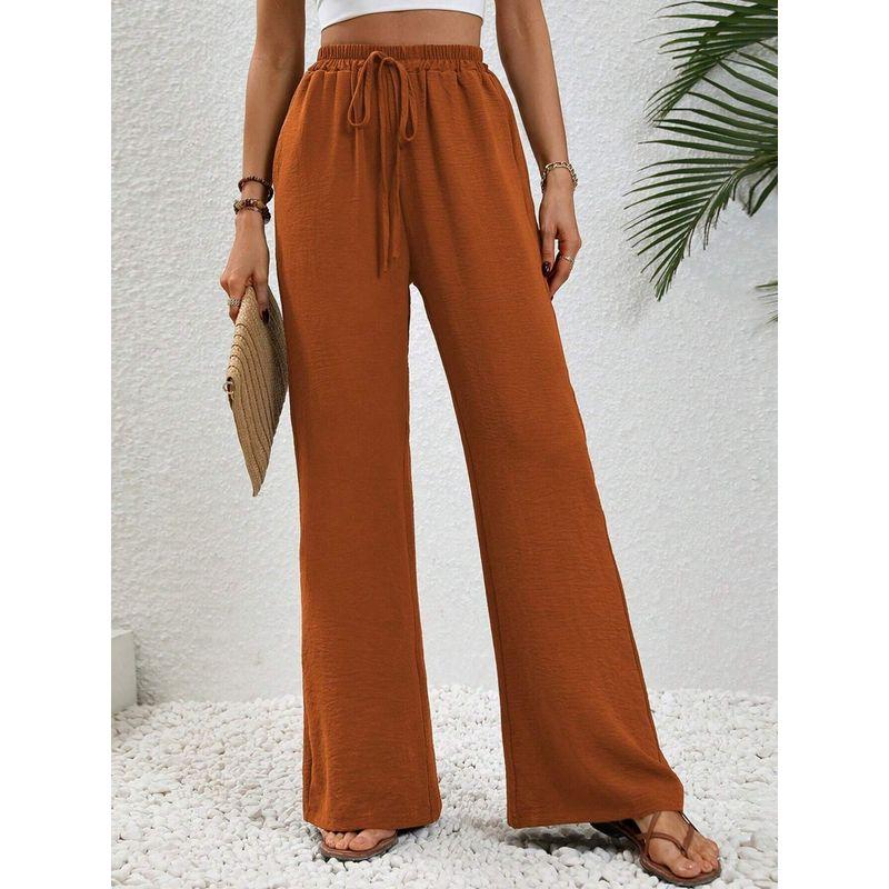 

Solid-Color Floor-Length Wide-Leg Pants Easiest for Match Mop Wide Leg Pants Casual Pants Orange L