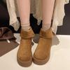 Fashion Winter New Thick Sole Cotton Boots Women's Fashion Round Head Suede Back Zipper Anti-slip Wear-resistant Short Boots