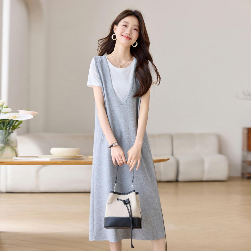 Fashion Skirt Set Women's Summer Thin Young Loose White T-shirt Sleeveless U-neck Dress Two-piece Set