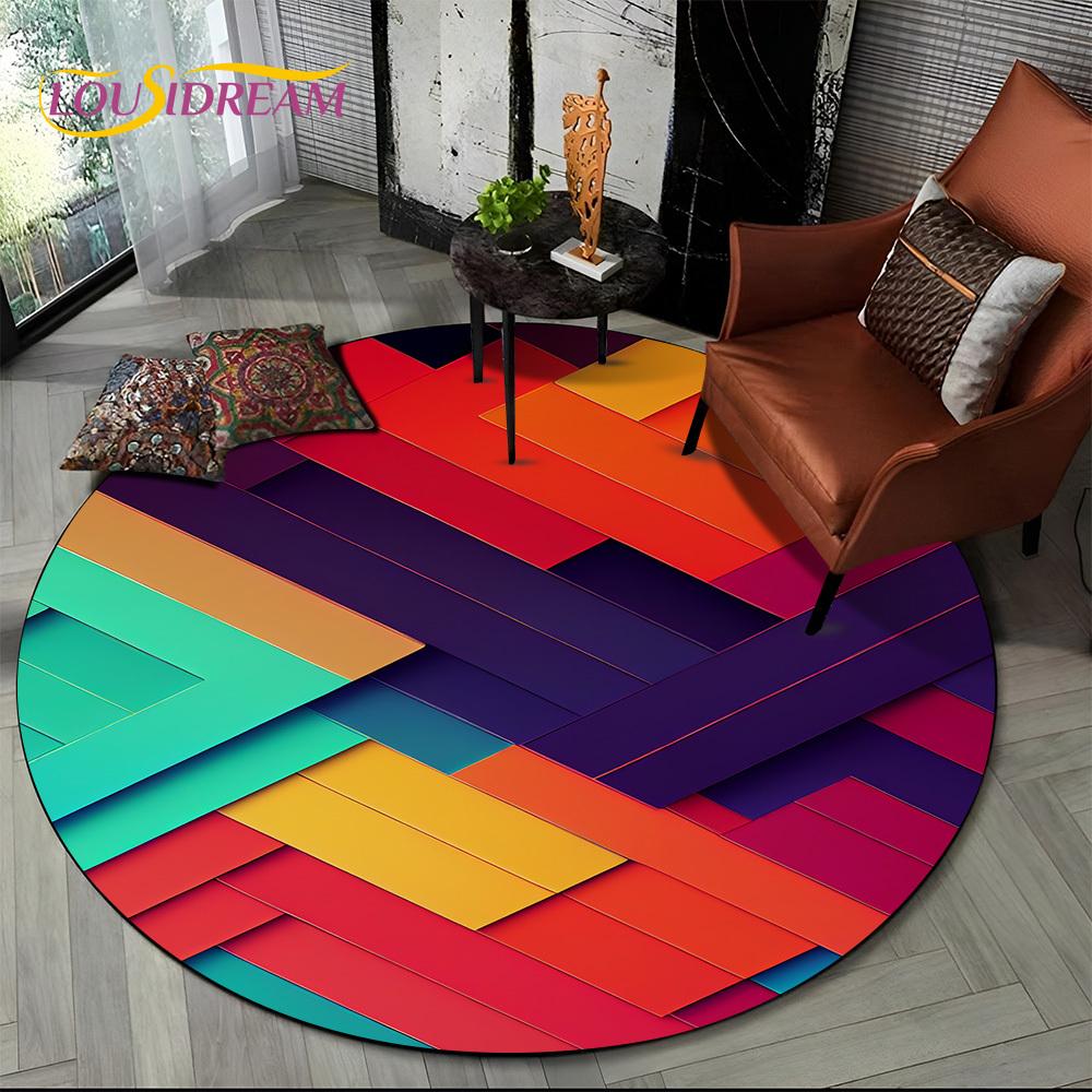 Colour Rainbow 3D Illusion Vision HD Cartoon Round Area Rug,Carpet Rug for Living Room Bedroom Sofa Playroom Decor,Non-slip Gift