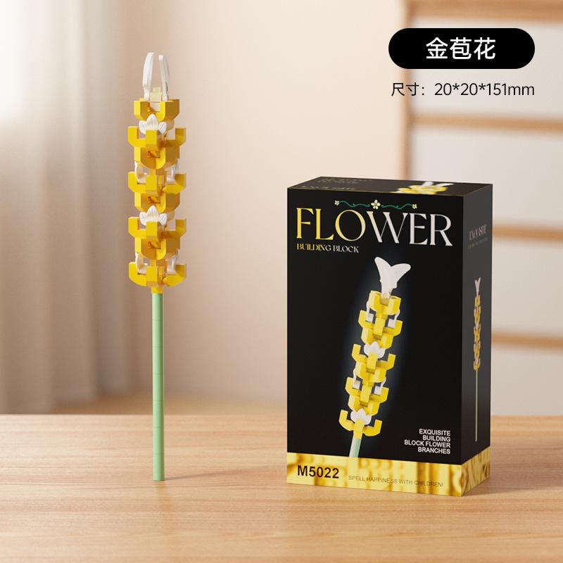 Lowers Bouquet Construction Blocks Set Lily Prickly Daisy Rose Hibiscus Flower Peony Sunflower Tulip Gardenia For Children