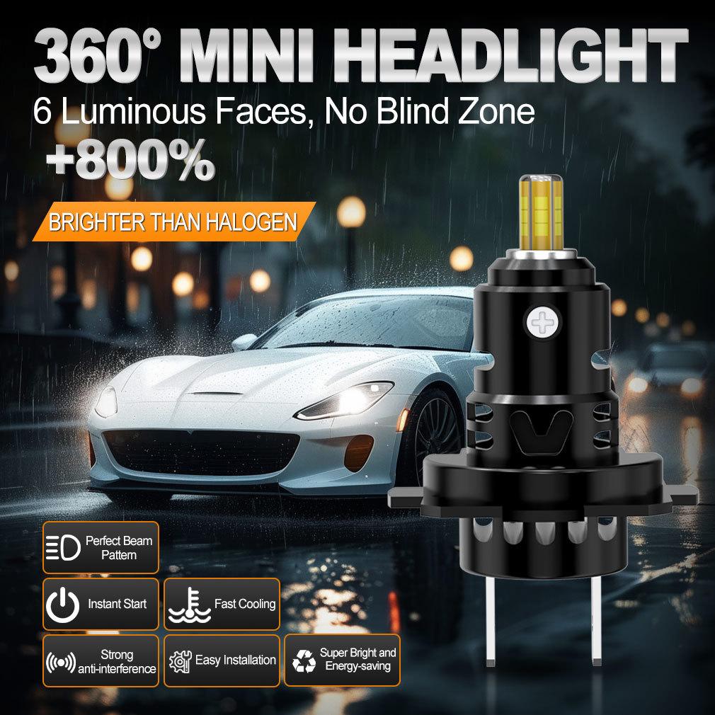 2Pcs 3D LED H7 Headlight Bulbs Canbus No Errors 6 Sided 1:1 Super 360 H7 Plug and Play Mini HeadLamp Size Wireless with Fan CSP Turbo Lamp 6000K 12V