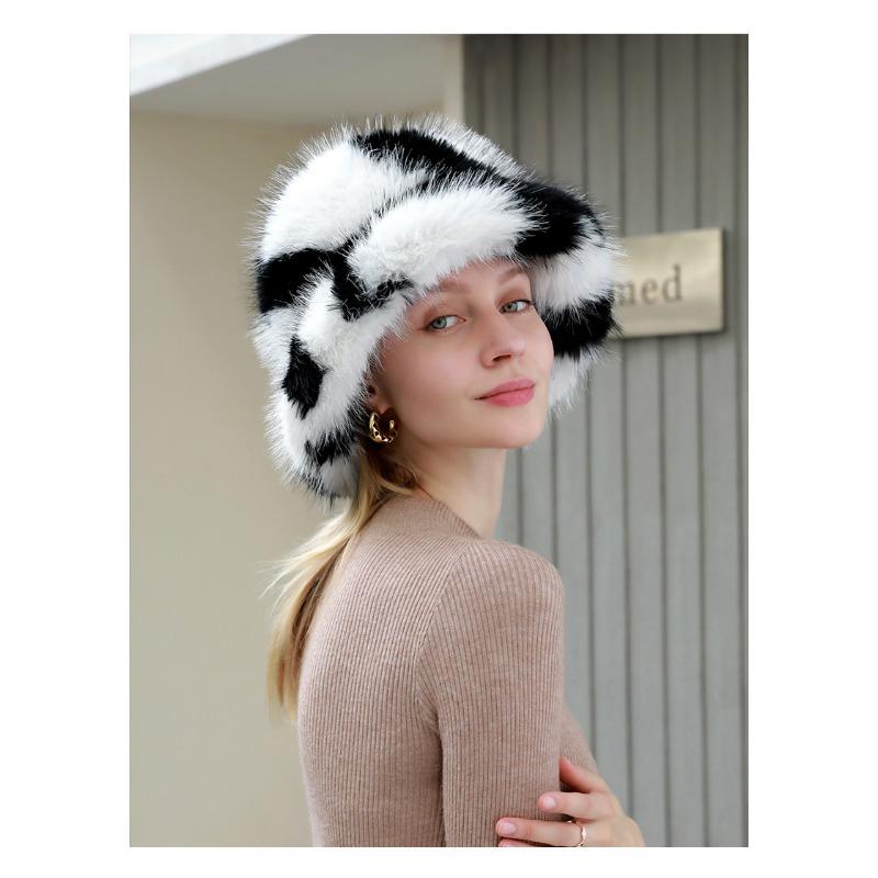 Autumn and Winter Fur Hats, Children's Zebra Patterned Fisherman Hats, Warm Plush Basin Hats